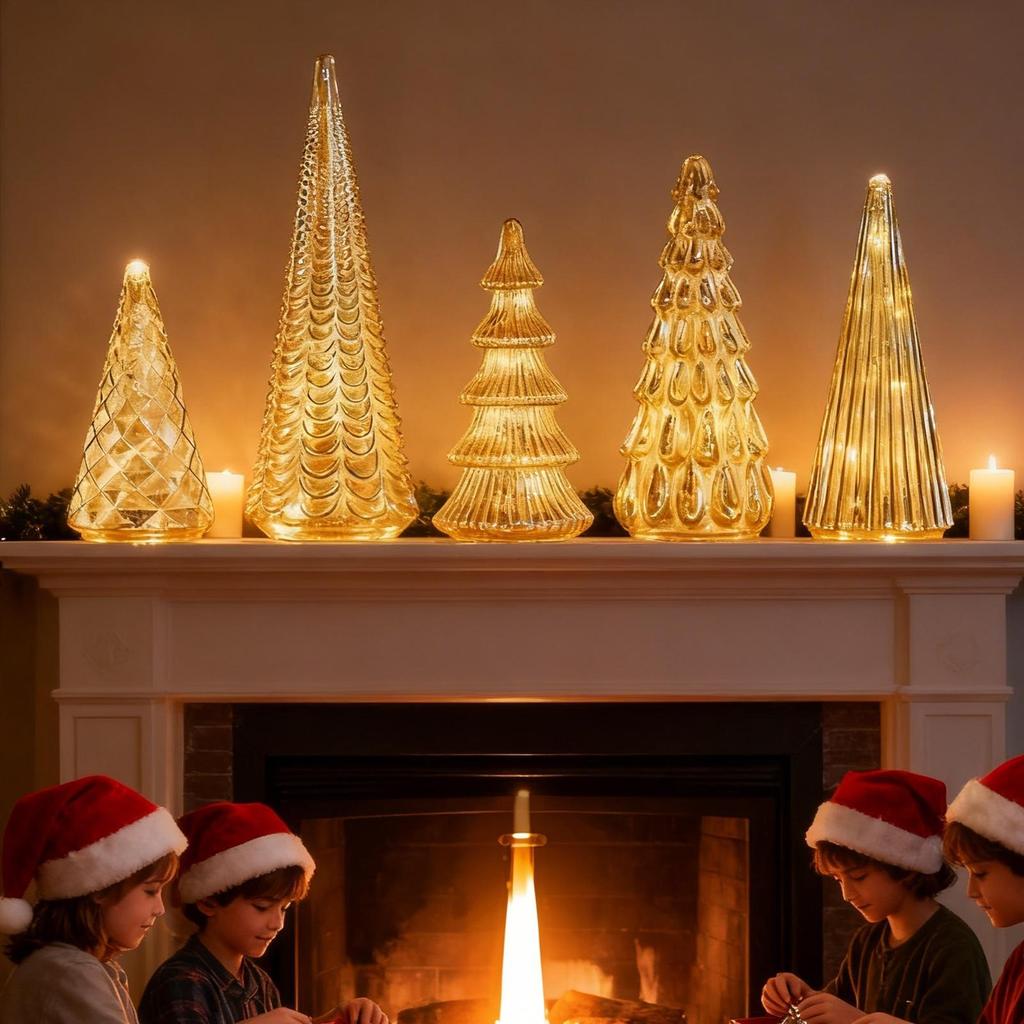 5Pcs Glowing Glass Christmas Tree Ornaments Home Luminous Desktop Decor Led Night Light Party Xmas Decoration For Kid Gifts