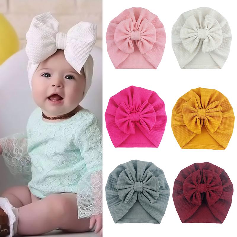 Bowknots Baby Hat Soft Turban Solid Big Bow Girl Bonnet Cap For Newborn