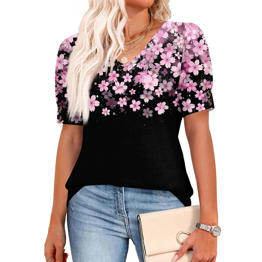 Женские топы с коротким рукавом, рубашки на пуговицах, V-образный вырез, модные наряды, блузки, повседневные