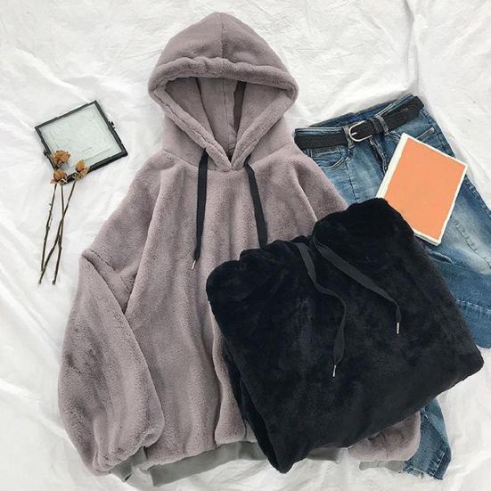 Толстовка с капюшоном на шнурке, с длинными рукавами, эластичными манжетами, плотная, теплая, однотонная, двусторонняя плюшевая, унисекс, Осень-Зима