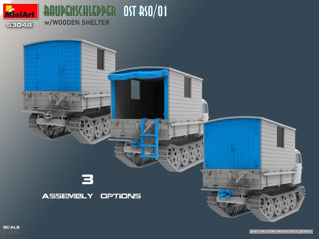 Miniart Пластиковая модель Мини-тягач Laupenschlepper OST с деревянным навесом MA53048 1/35 RSO/01 (Военная техника)