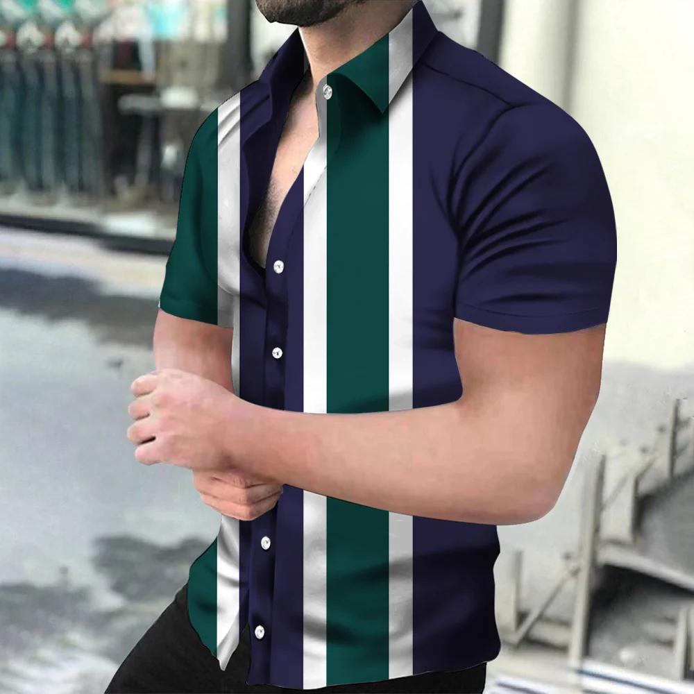 Holiday Beach Striped 3D Print Men Tops Man/Women Casual Fashion Short Sleeves Shirt Lapel Button Shirt Oversized Unisex Clothes