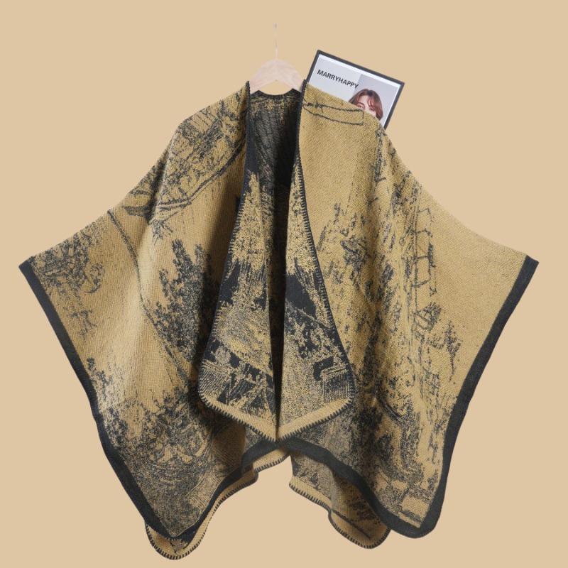 New Oriental Aesthetic Ink Double-sided Thickened Warm Shawl Women's Autumn and Winter Retro Premium Photo Shawl Cape