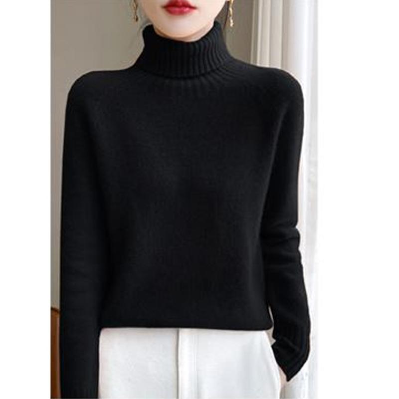 Женская осенне-зимняя водолазка, свитер, новый свободный трикотажный низ, толстый повседневный базовый топ с длинным рукавом, однотонная одежда 2234