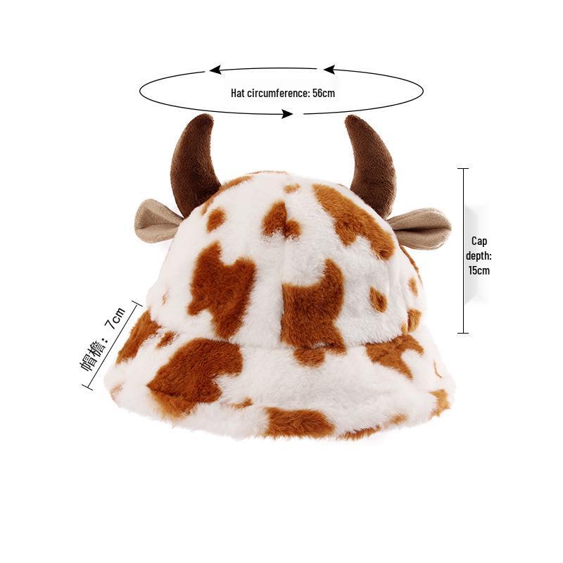 Женская корейская модная плюшевая панама с принтом коровы для осени и зимы - Толстая теплая роговая рыбацкая модель
