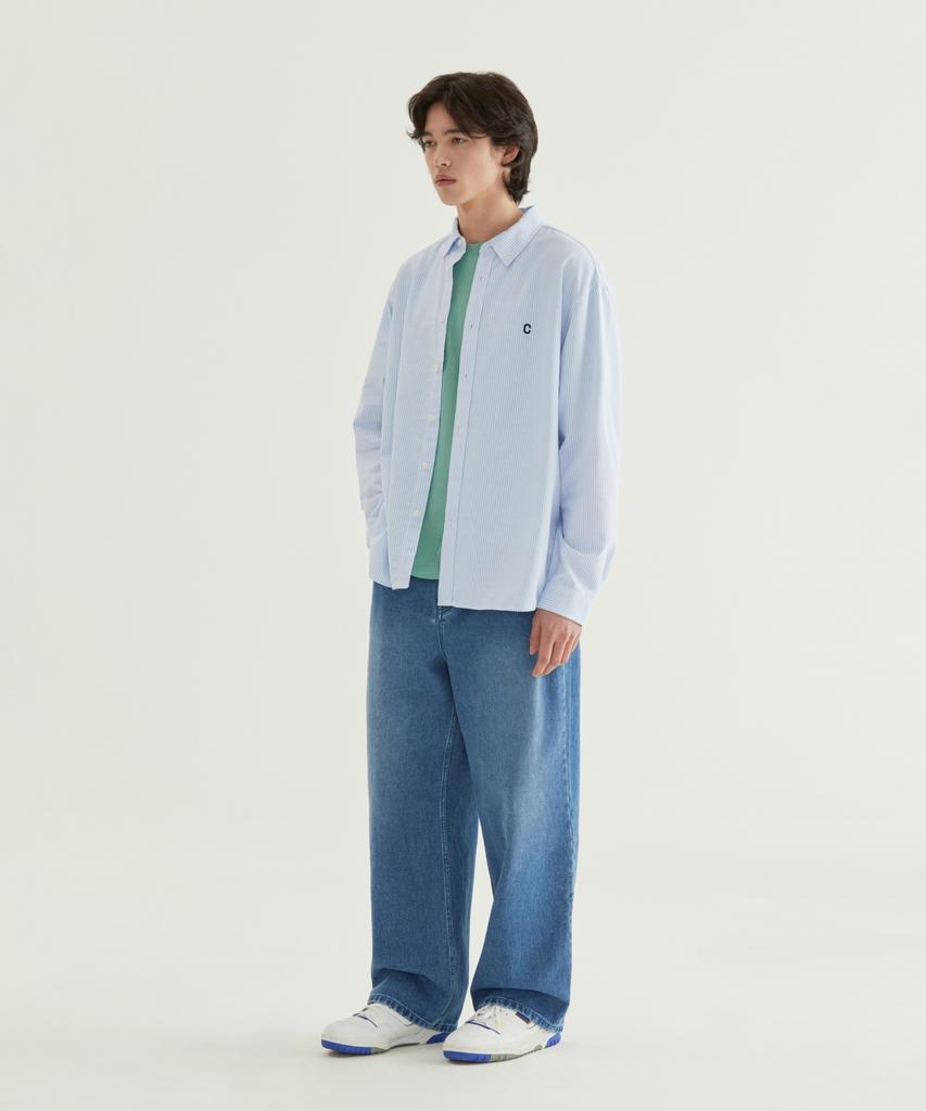 COVERNAT Coolmax® C Logo Oxford Stripe Shirt Green