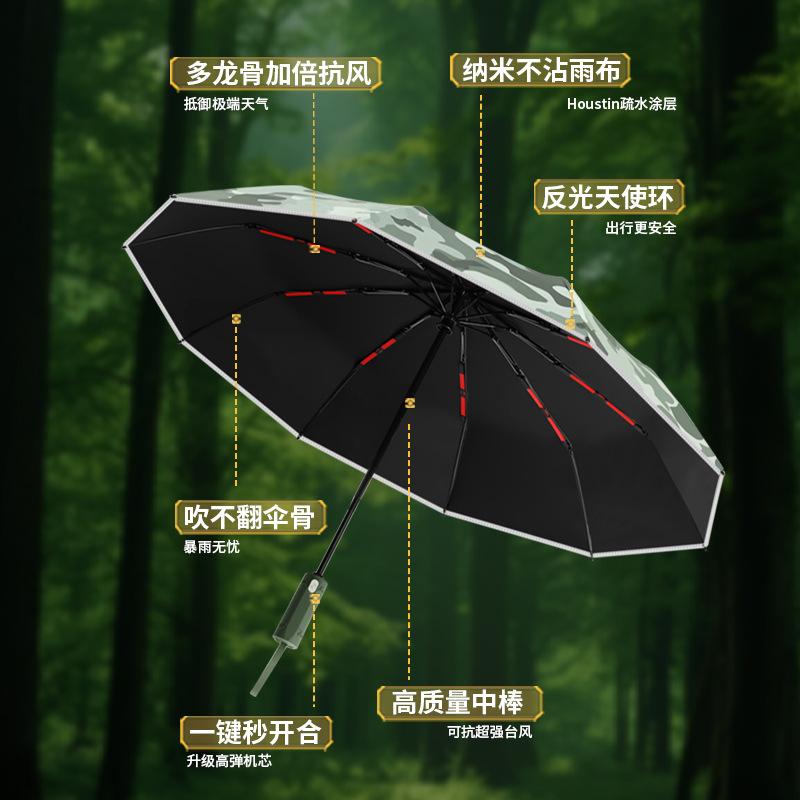 New Camouflage Automatic Umbrella Three-fold Umbrella Automatic Umbrella Sunscreen + Strong Windproof Weather and Rain Dual-purpose Outdoor Travel