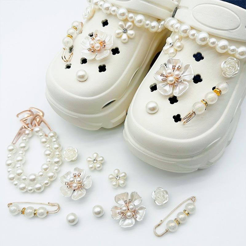 Подвеска для обуви Crocs DIY Vintage Pearl Metal Five Leaf Flower Украшения для обуви Пряжка для Croc Подвески Аксессуары для обуви с отверстиями