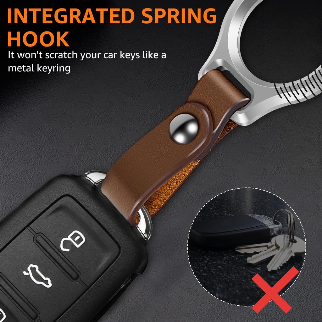 Leather Keychains Cowhide Car Keychain Titanium Metal Key Ring Luxury Men Fashion Keychain Personalized Creative Keychains Clip