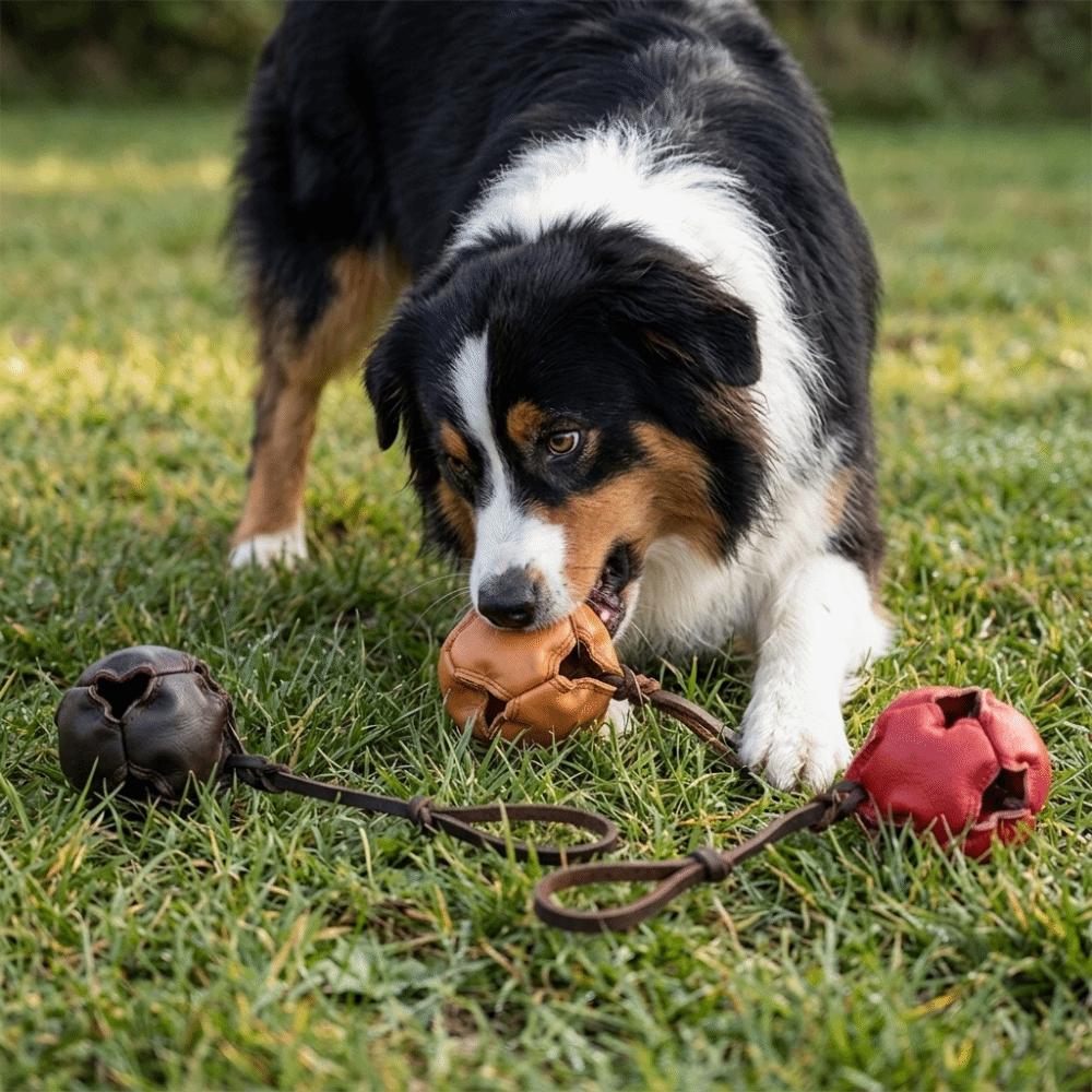 Leather Dog Training Ball Solid Texture Pet Bite Toy Safe Dog Chew Stick Outdoor Interactive Play