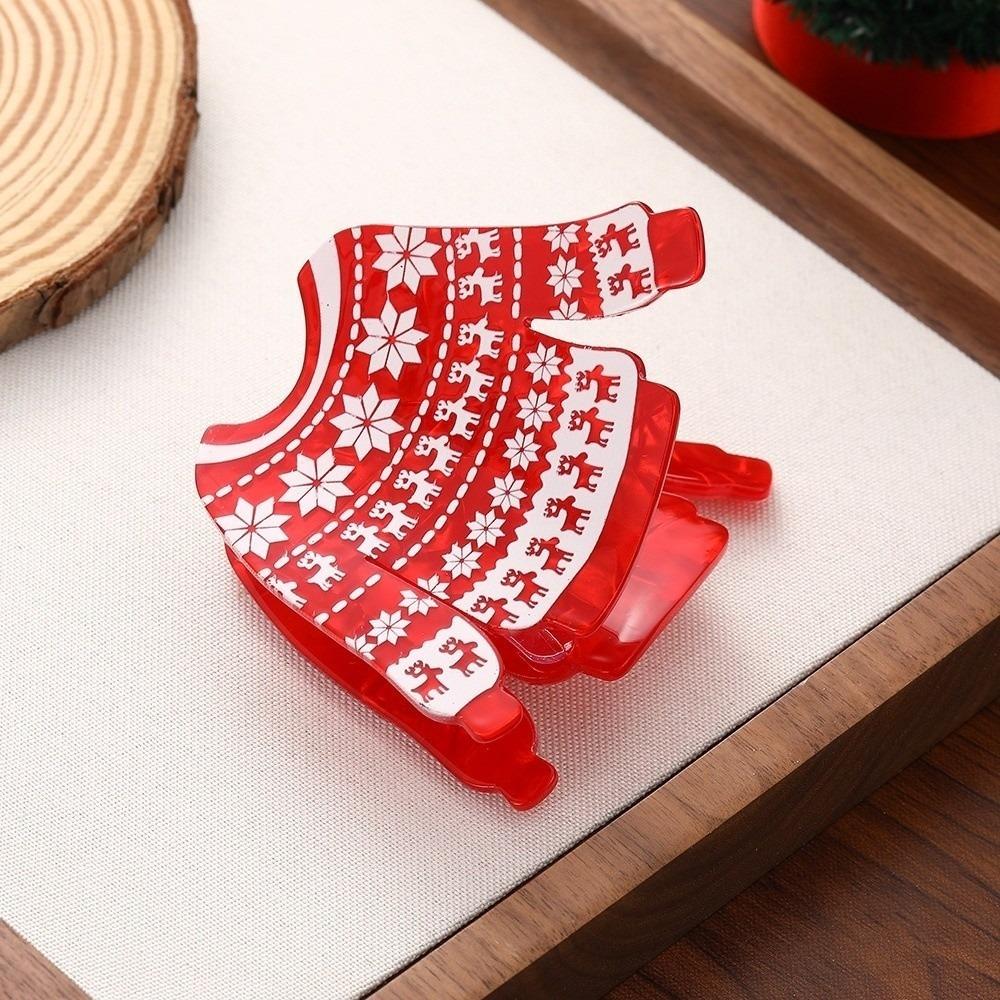 Acrylic Hair Claw Non Slip Hair Gripper Versatile Christmas Pattern Shark Clips Ponytail
