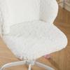 Girls Faux Rabbit Fur Desk Chair, Cute Fluffy Adjustable Swivel Vanity Chair with Silent Colorful Wheels, Cream,Beige