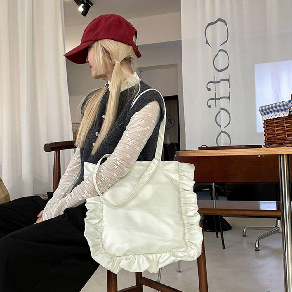 French Style Ruffles Pleated Bag Solid Color Women's Handbag Ins Ruffles Shoulder Bag Girls