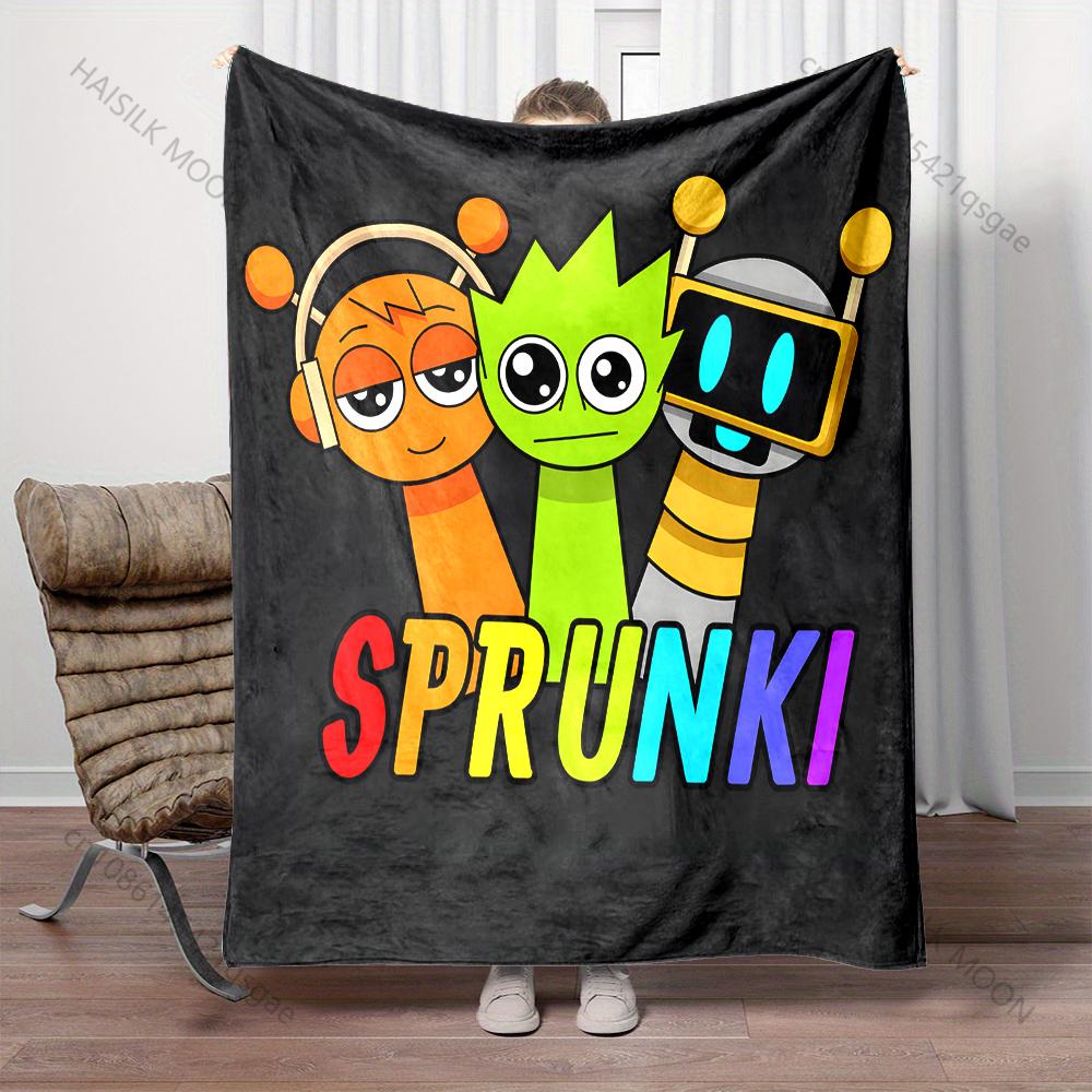 1 шт. Мультяшное одеяло с принтом S-Sprunki Теплое, мягкое и удобное Домашнее, для путешествий, дивана, кровати, кемпинга, пикника, автомобиля, покрывало