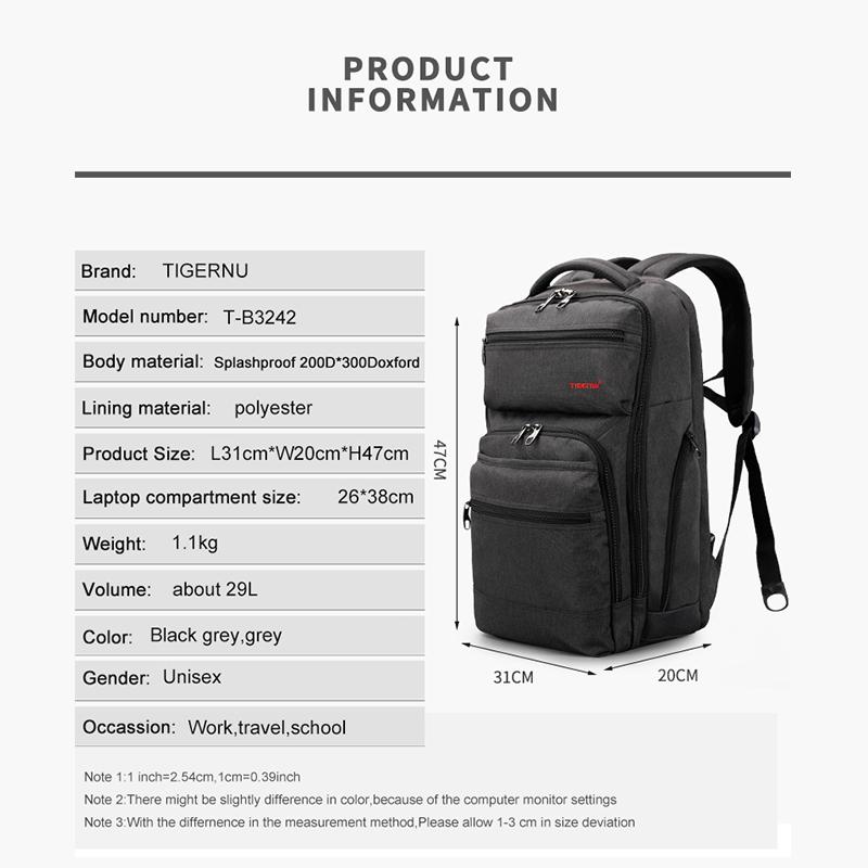Tigernu бренд 29L противоугонная мужская мода USB зарядное устройство мужской Mochila 15,6-дюймовая сумка для ноутбука рюкзаки дорожная повседневная школьная сумка для мальчика