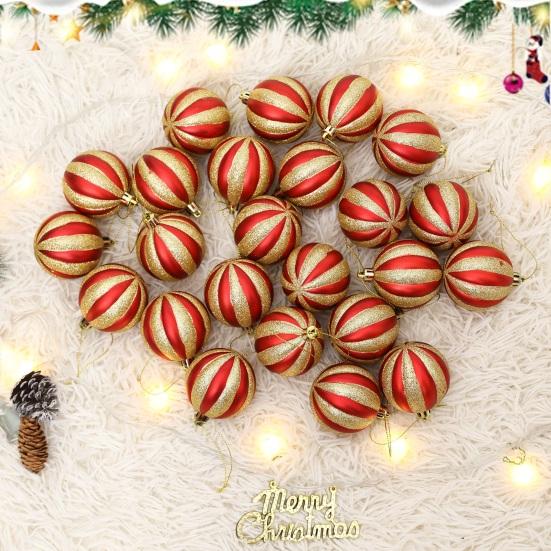 24 шт. Красно-белые елочные шары 2,36 дюйма Небьющийся пластик Блестящие шары в виде леденцов Елочные украшения