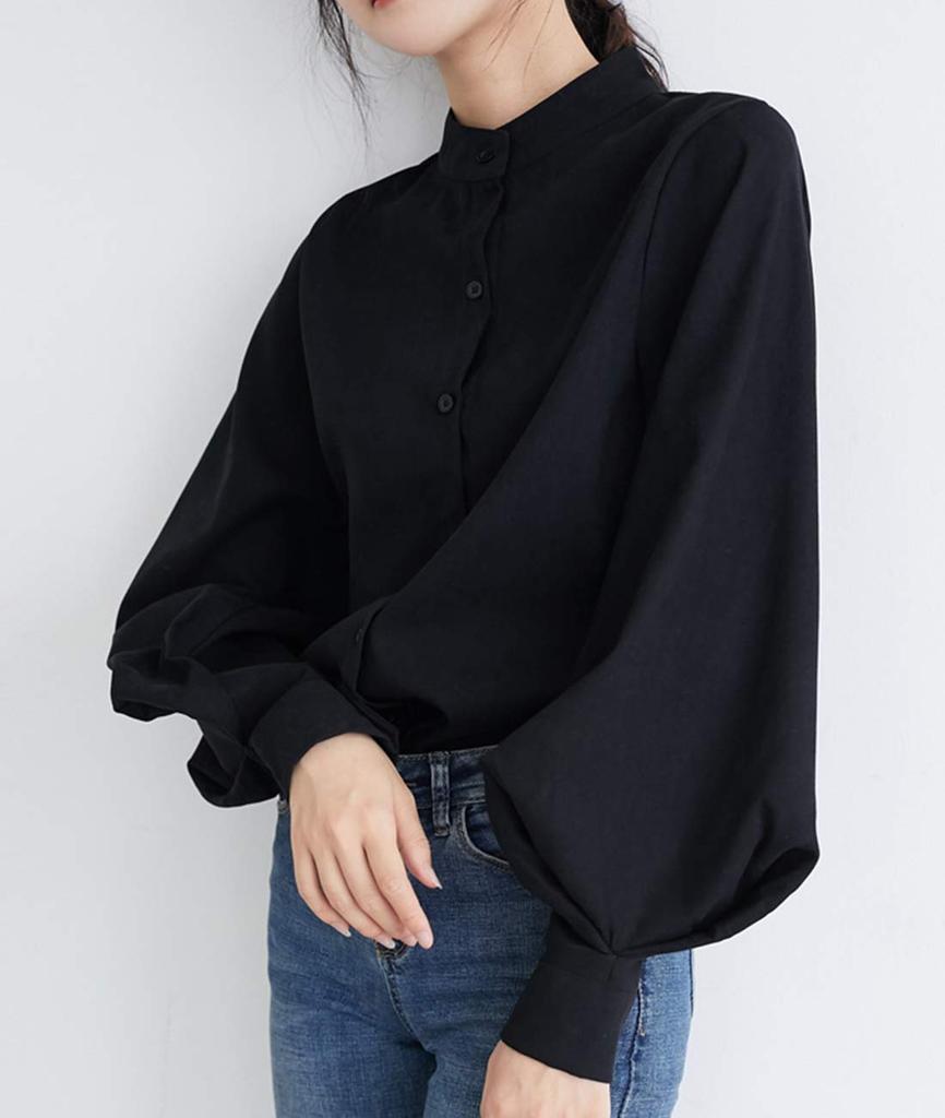 Sueeya Retro Puff Sleeve Long Loose Solid for Everyday and Formal Suitable for Women in Their and Spring and Autumn Size Women's Shirt, Sleeve,
