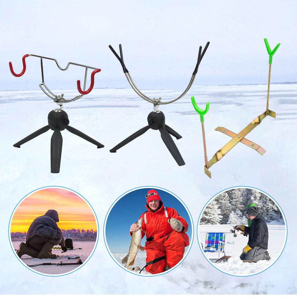 Portable Ice Fishing Rod Holder Easily Installation Double-Head Fish Pole Holder Adjustable Angle Fishing Rod Pole Holder