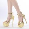 Fashion Liyke Fashion Design Double Buckle Strap Platform Sandals Women Sexy Peep Toe 16CM Super High Heels Wedding Banquet Shoes Golden
