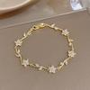 Exquisite Stackable Stainless Steel Bracelets for Women Elegant Shiny Rhinestone Leaves Flower Charm Bracelet Lady Jewelry Gift