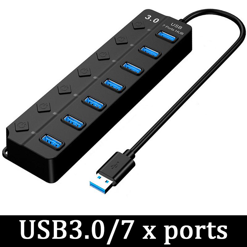Концентратор USB 3.0 4 в 1 7 портов со светодиодным индикатором, независимое управление переключателями для ноутбука, флеш-накопителя, жесткого диска, принтера, камеры, клавиатуры