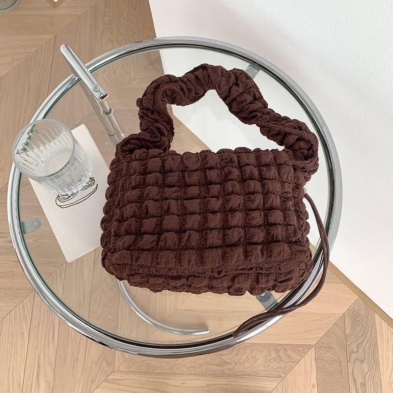 Elegant Women's Cloud Bag In Soft Nylon With Unique Pleated And Checkered Patterns