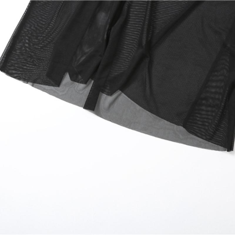 Сетчатые пикантные винтажные готические комплекты в стиле гранж, повседневные элегантные новые прозрачные женские летние костюмы с открытым вырезом, однотонные женские полуночные наряды