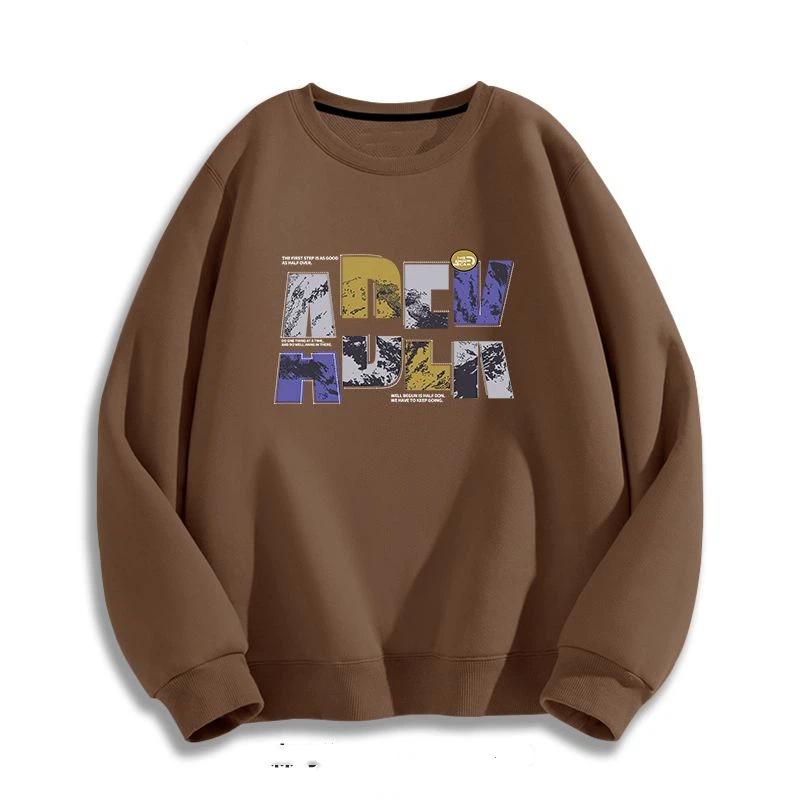 Men's Trendy Round Neck Sweatshirts for Autumn and Winter Plus Velvet Printed Hooded Tops Fashionable Spring and Autumn Tops