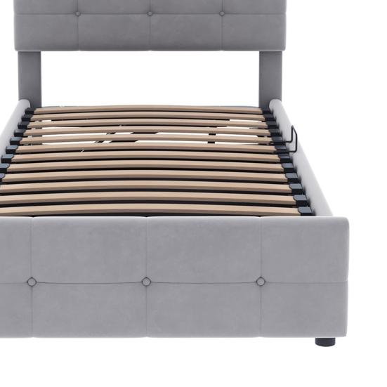 Upholstery Bed 90 x 200cm Height-Adjustable Headboard Large Space Ergonomic Children Design Hydraulic Single with Slatted Frame Home Furniture Flat