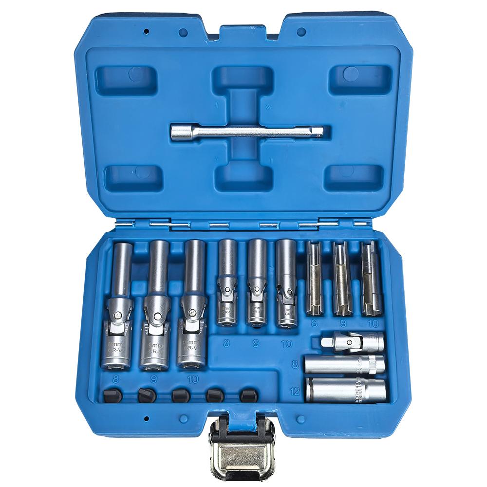 18PC 3/8" 1/4" Drive Glow Plug Removal Socket Set Thin Slotted Tool Kit 8mm,9mm and 10mm deep sockets Replacement tool kit