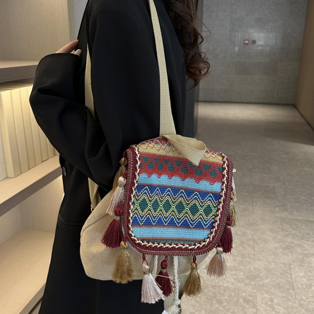 Сумка через плечо с двойным ремнем, рюкзак для девочек-студентов, универсальная сумка с кисточками, школьный рюкзак в этническом стиле для отдыха