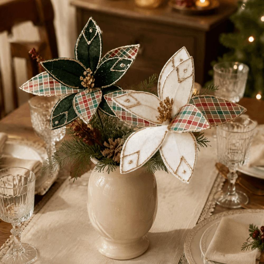 Realistic Artificial Christmas Flower Flocking Xmas Tree Flower Christmas Party