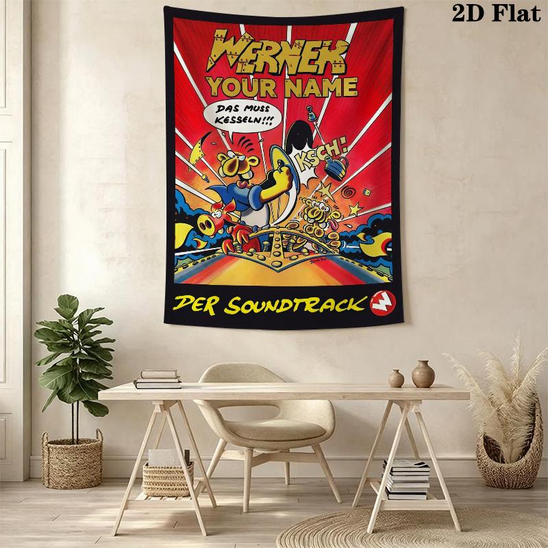 Custom Name Werner Comic Wall Tapestry Aesthetic Wall Hanging Printed Fabric Blanket Decorative Tapestries for Bedroom Living Room Home Decor