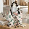  Cute Raccoon Floral Printed Tote Bag Large Capacity Casual Daily Shoulder Handbag for Women Shopping Travel