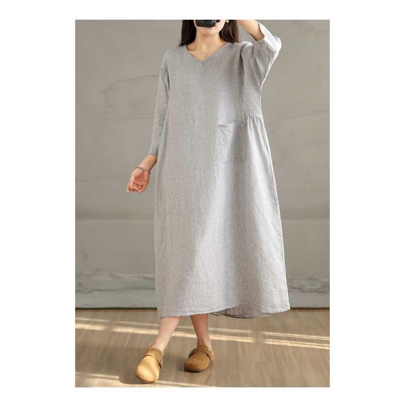 Дышащее мягкое свободное платье из хлопка и льна для поездок на работу, универсальное женское