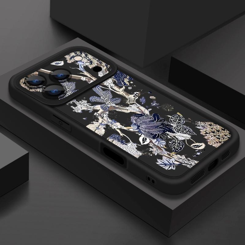 Luxury Retro Dark Floral Pattern Case For iPhone 17 Pro Max Shockproof Bumper Soft Silicone Cover For iPhone 16 15 14 13 Pro 12 11 16E Air
