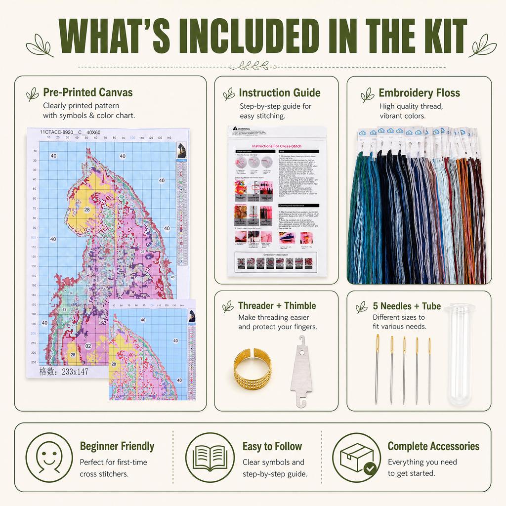 Scenic Kit 14CT Stamped 2 Strands Cotton Thread 40x40cm Full Stitch Beginner Set