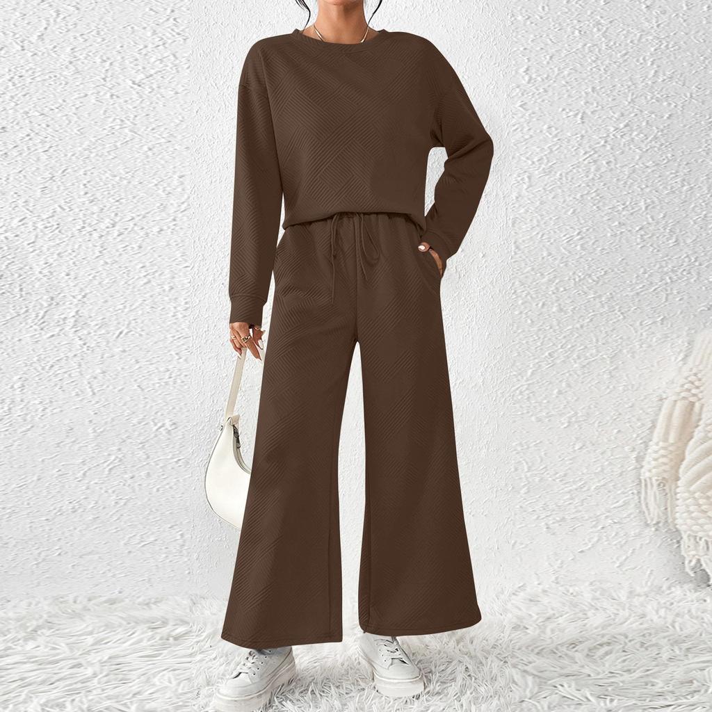 Women's Solid Color Temperament Casual Loose Textured Drawstring Elastic Waist Sports Suit