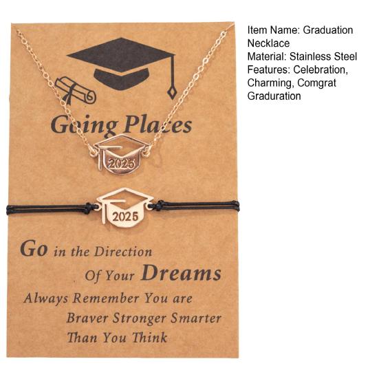 Комплект ювелирных изделий на выпускной 2025 года, ожерелье из нержавеющей стали, браслет, набор с карточкой, подарки на выпускной 2025 года для друзей