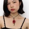 Geegee Flower Gemstone String Necklace - Red