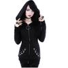 Women Loose Gothic Punk Long Sleeve Hooded Solid Black Cardigan Jacket Coat