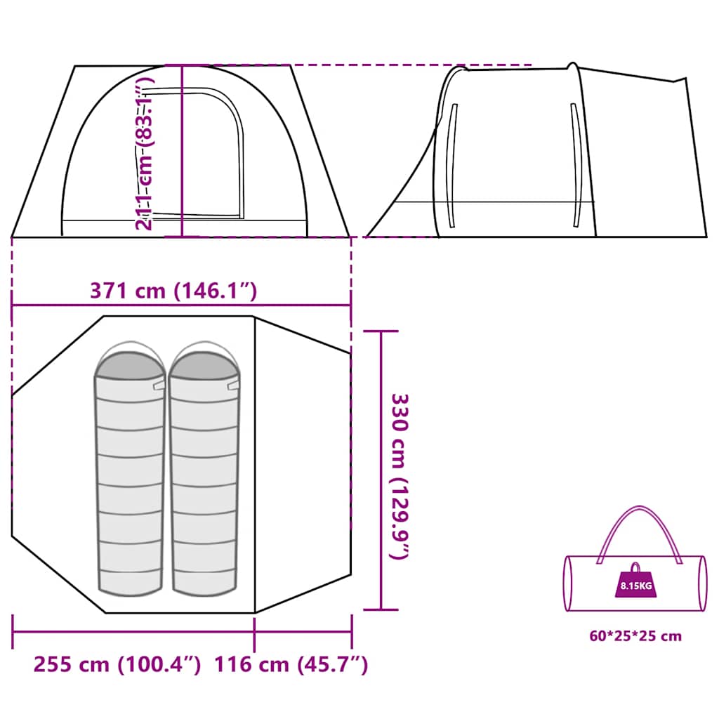 Car Tent for 2 Persons Green Waterproof
