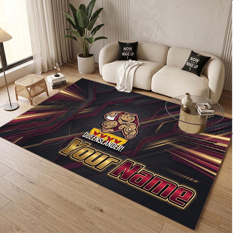 Custom Rug Queensland Maroons Pattern Print Name Text Soft Non‑Slip Floor Carpet for Home Indoor Decoration