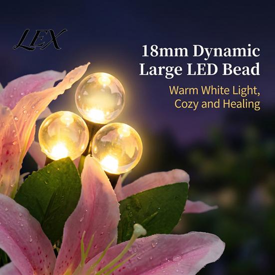 Outdoor Path Lighting for Patio 2Pcs Artificial Flower Solar Lights, Lily Bamboo Wisteria Garden Stake Lights Powered Firefly Waterproof Pathway Yard