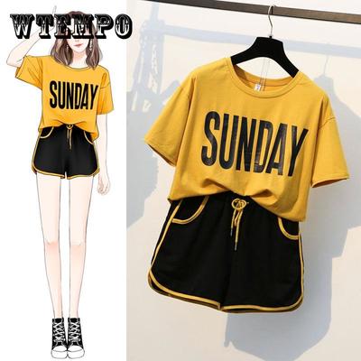 Набор женских шорт Pofulove больших размеров, футболка с буквенным принтом, шорты, повседневная спортивная одежда из двух частей