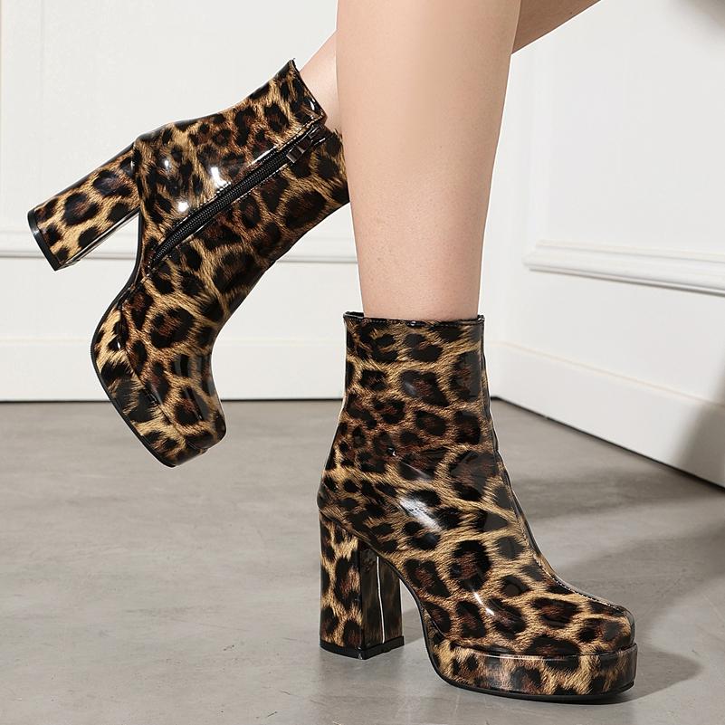 FOREADA Women Ankle Boots Square Toe Thick High Heels Zipper Mixed Colors Platform Short Boots Ladies Fashion Shoes Autumn Winter 45
