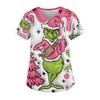 Women's Fashion Printed Short Sleeve V Neck Pattern Tops Pocket Working T-shirts