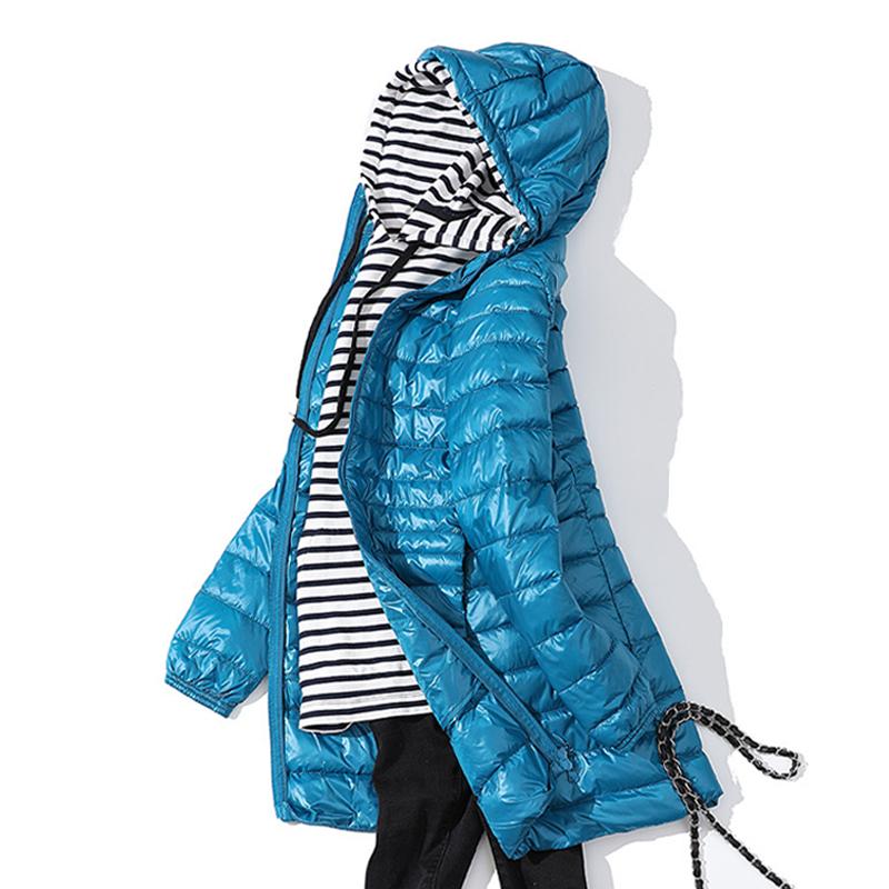 Женская ультралегкая белая куртка на утином пуху, женская осенне-зимняя теплая куртка, повседневная тонкая длинная куртка с капюшоном на утином пуху, женская верхняя одежда