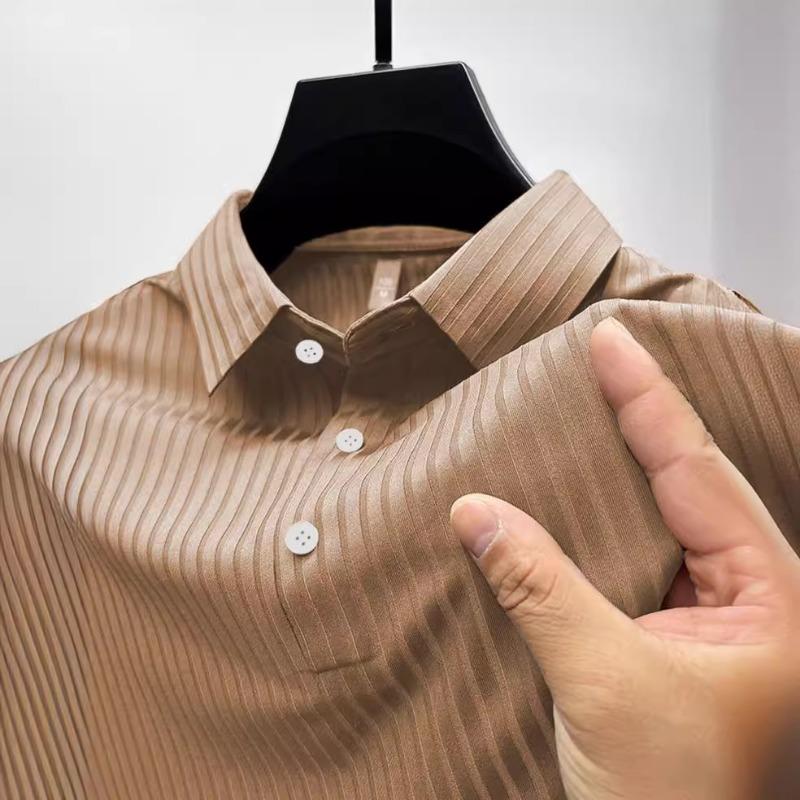 Летняя рубашка поло с воротником в полоску, мужская спортивная рубашка поло, верх