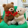 Rose Bear Plush Toy Cute Teddy Bear Holding Flower Bouquet Soft Stuffed Animal Gift for Valentine's Day